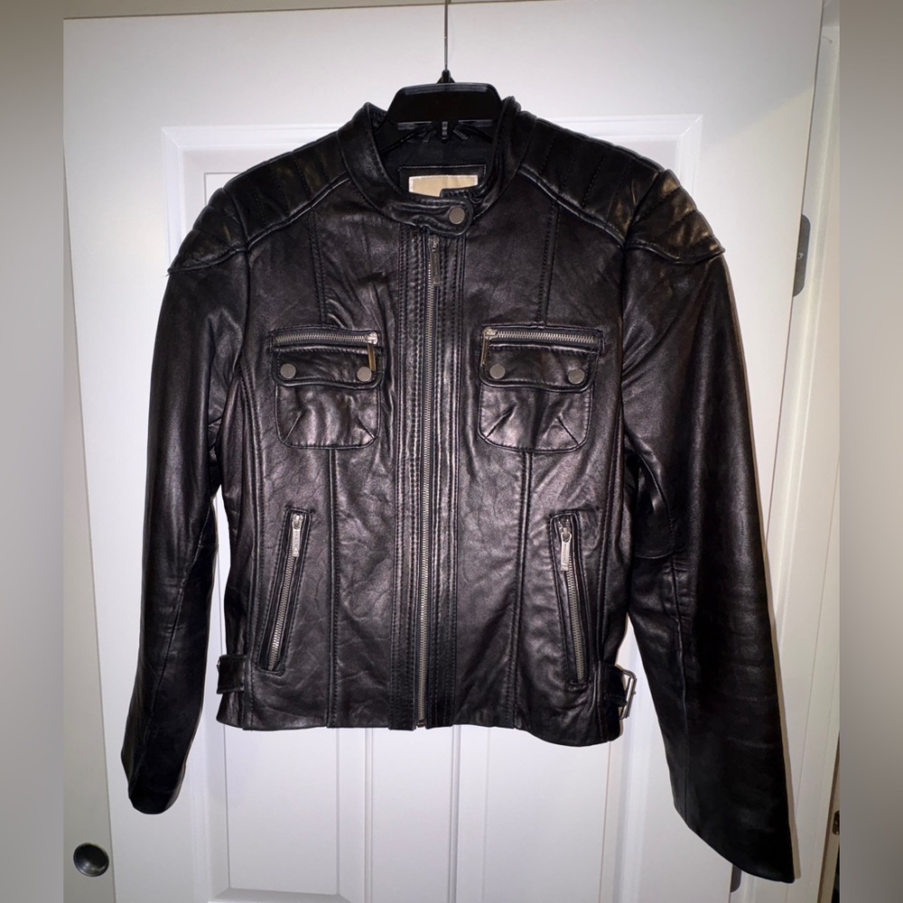 Michael Kors black women’s biker style leather jacket
